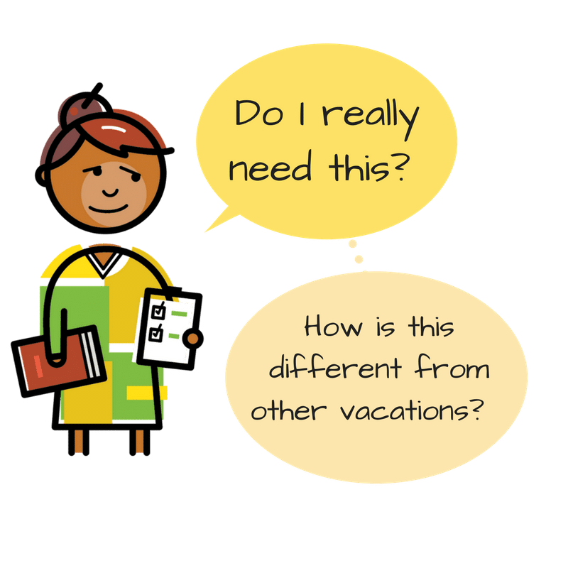 Woman asking, "Do I really need this? How is this different from other vacations?"