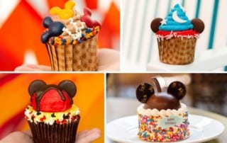Picture of beautiful decorated cupcakes with Mickey ears.
